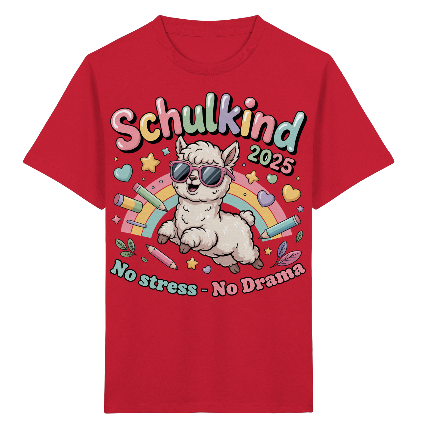 Schulkind 2025 No Stress - No Drama mit Name Personalisiert  - Kids Organic Shirt