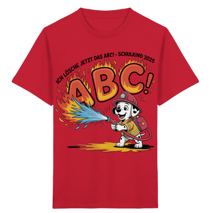 Schulkind 2025 Feuerwehr Hund mit Name Personalisiert  - Kids Bio Shirt