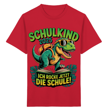 Schulkind 2025 – Dino Ich rocke jetzt die Schule! - Kids Organic Shirt