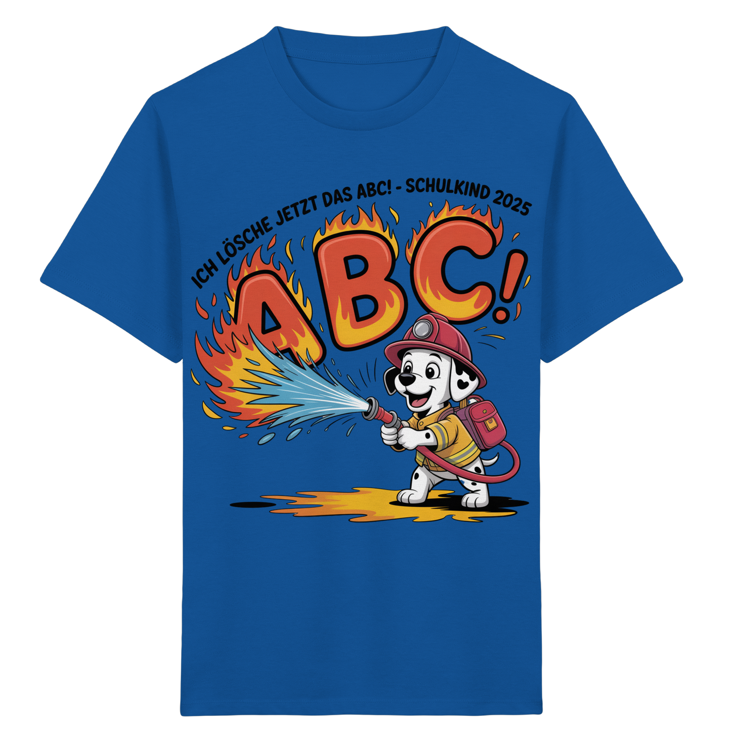 Schulkind 2025 Feuerwehr Hund mit Name Personalisiert  - Kids Bio Shirt
