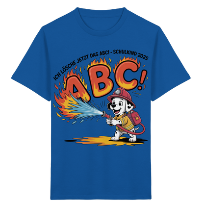Schulkind 2025 Feuerwehr Hund mit Name Personalisiert  - Kids Bio Shirt
