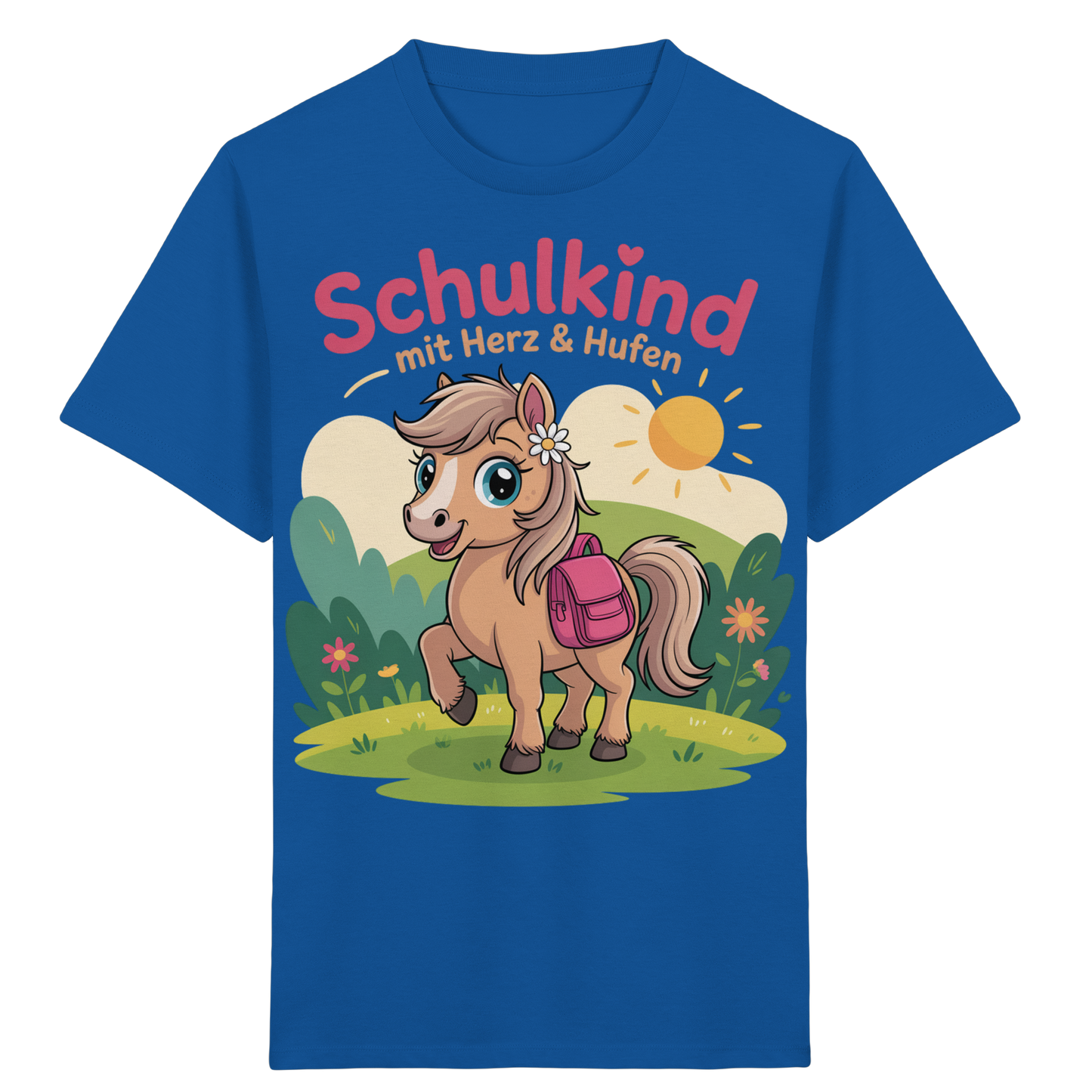 Schulkind 2025 mit Herz & Hufen mit Namen Personalisiert - Kids Organic Shirt