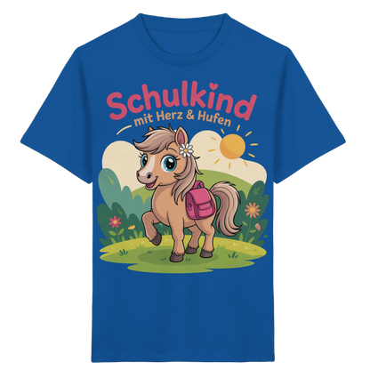 Schulkind 2025 mit Herz & Hufen mit Namen Personalisiert - Kids Organic Shirt