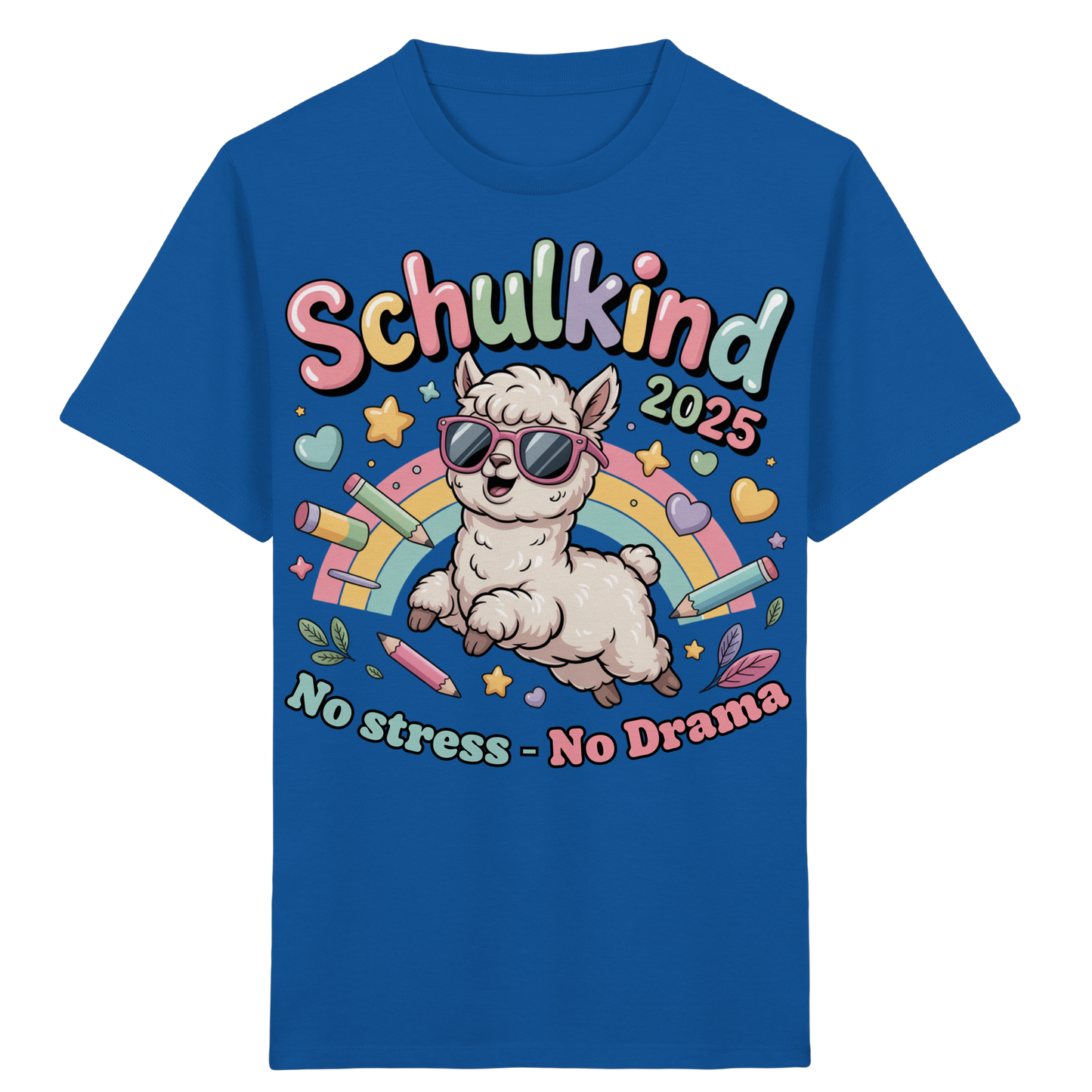 Schulkind 2025 No Stress - No Drama mit Name Personalisiert  - Kids Organic Shirt
