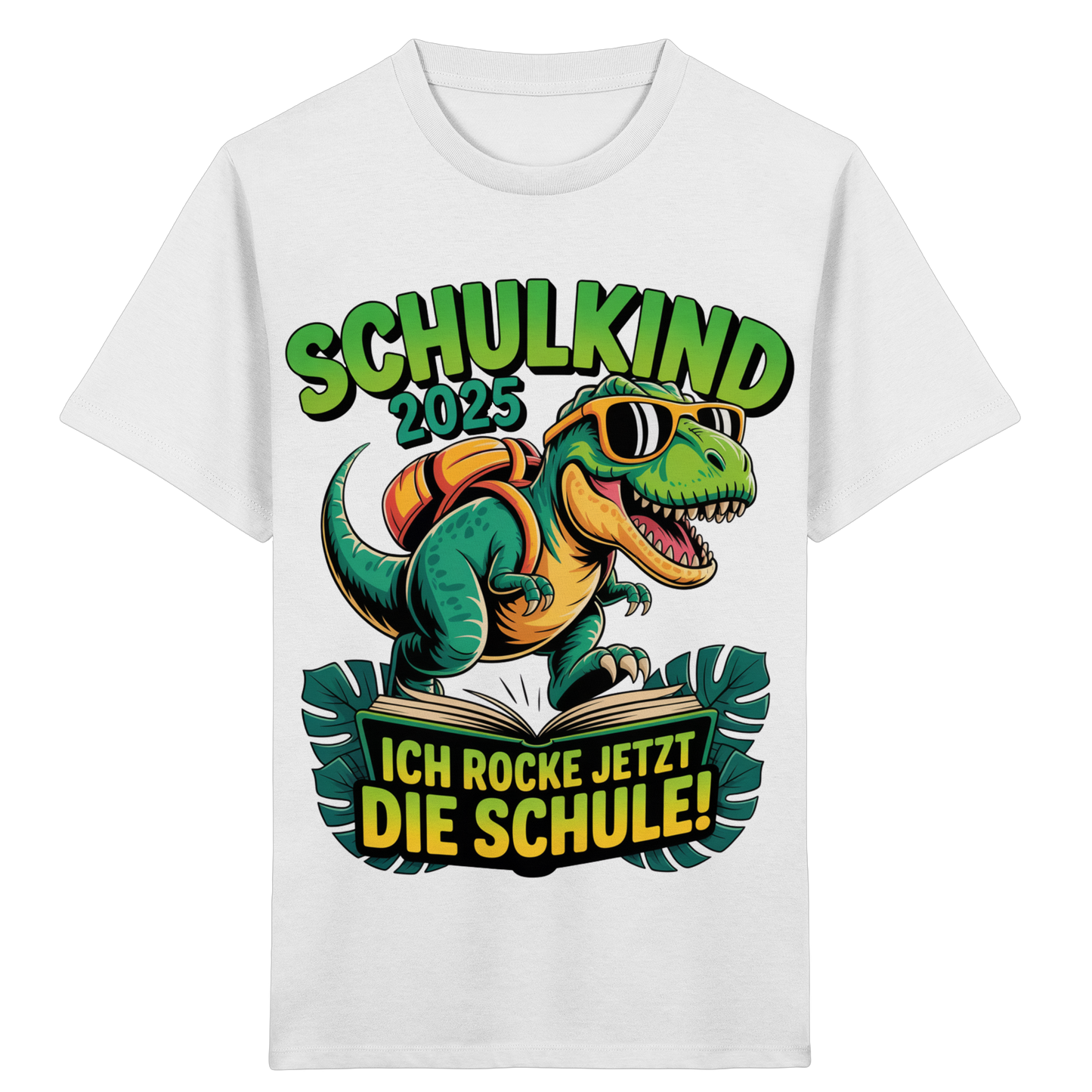 Schulkind 2025 – Dino Ich rocke jetzt die Schule! - Kids Organic Shirt