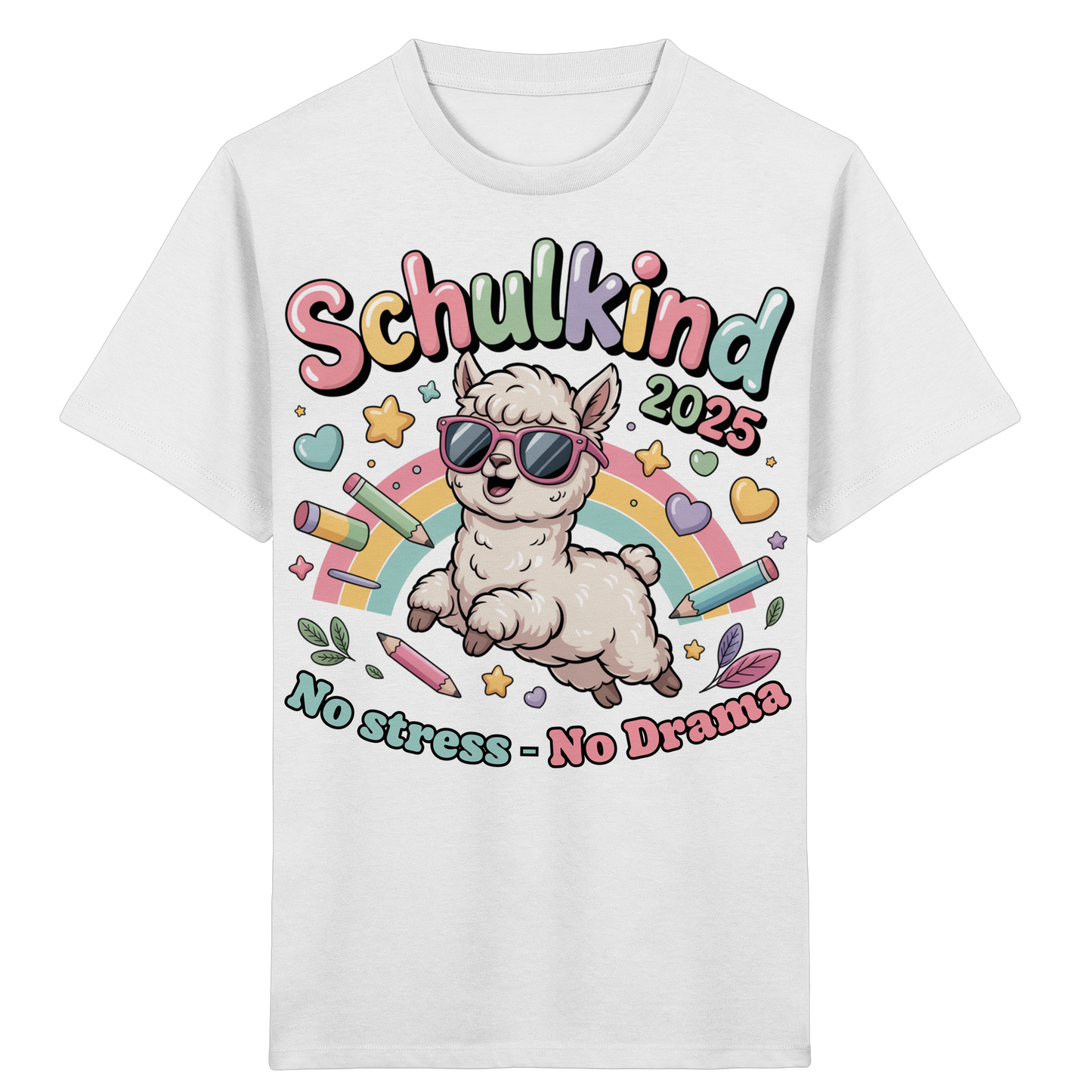 Schulkind 2025 No Stress - No Drama mit Name Personalisiert  - Kids Organic Shirt