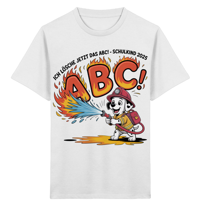 Schulkind 2025 Feuerwehr Hund mit Name Personalisiert  - Kids Bio Shirt