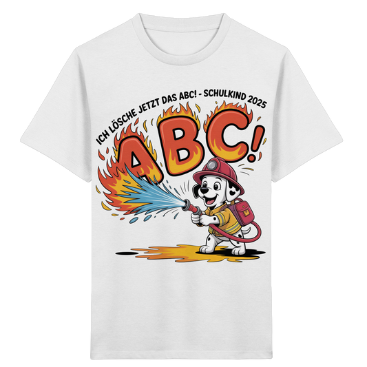 Schulkind 2025 Feuerwehr Hund mit Name Personalisiert  - Kids Bio Shirt