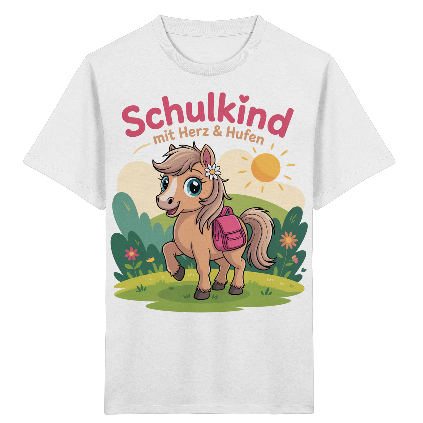 Schulkind 2025 mit Herz & Hufen mit Namen Personalisiert - Kids Organic Shirt