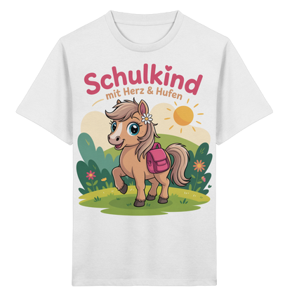 Schulkind 2025 mit Herz & Hufen mit Namen Personalisiert - Kids Organic Shirt