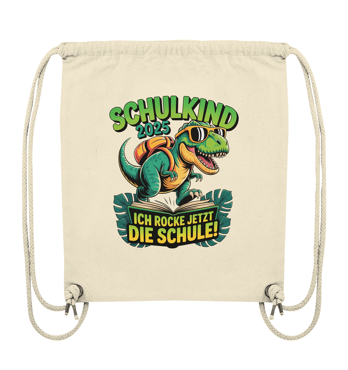 Schulkind 2025 – Dino Ich rocke jetzt die Schule! - Turnbeutel