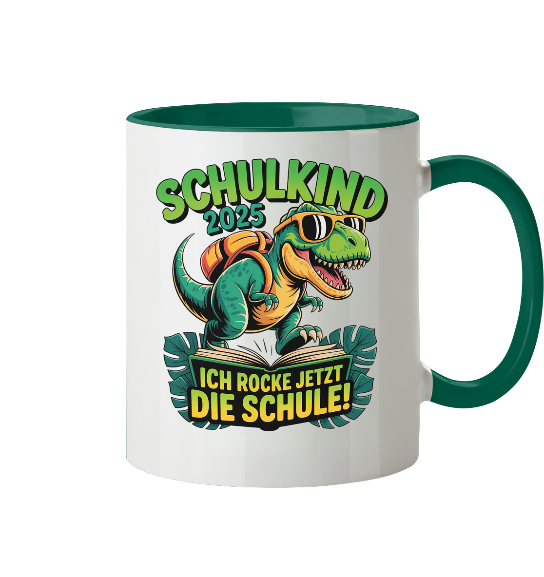 Schulkind 2025 – Dino Ich rocke jetzt die Schule! - Tasse zweifarbig