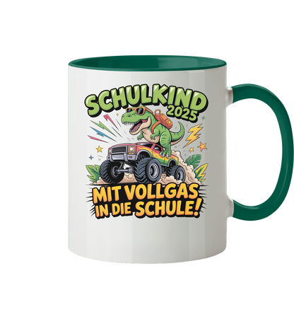 Schulkind 2025 mit Vollgas mit Name Personalisiert  - Tasse zweifarbig