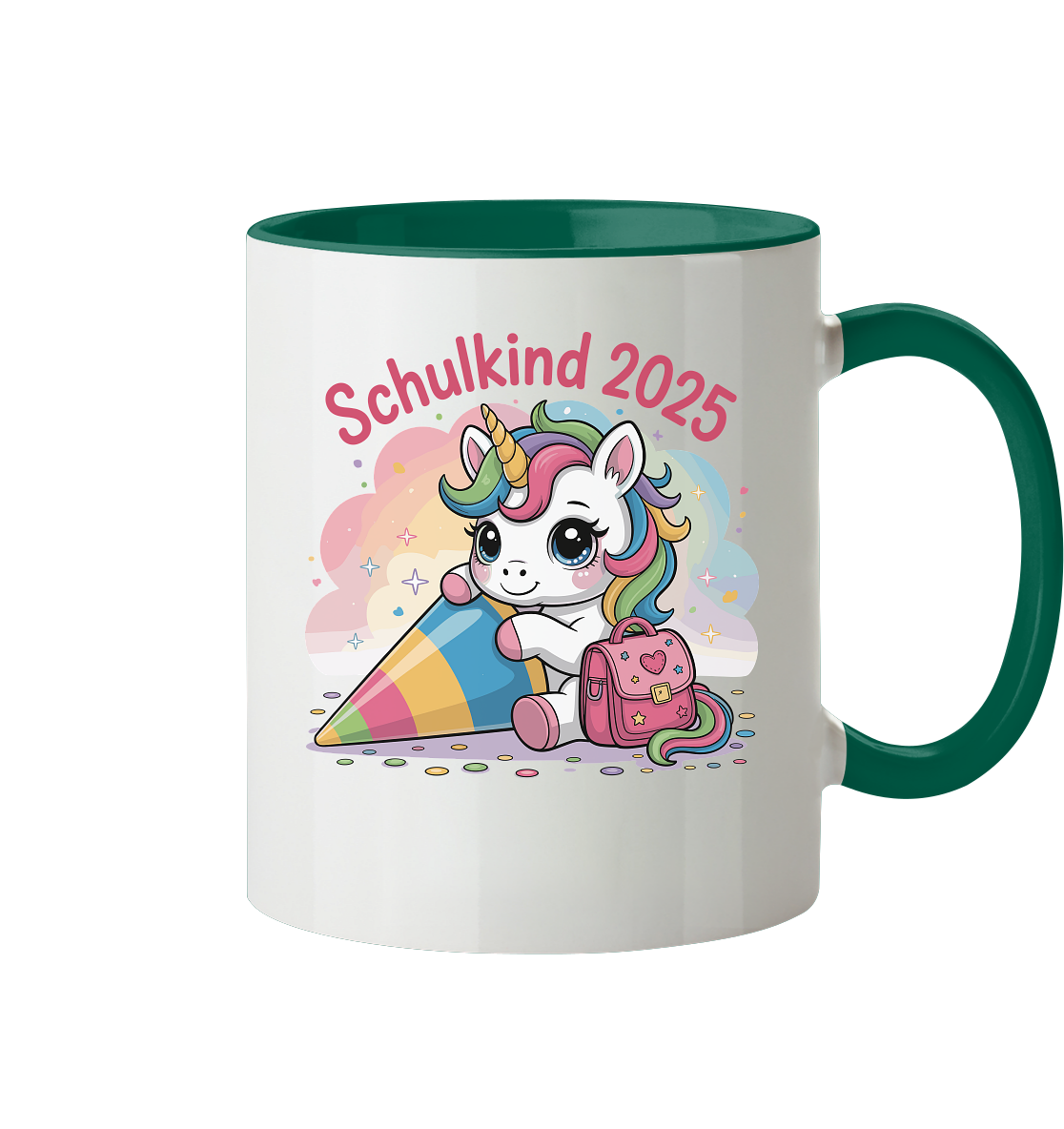 Schulkind 2025 – Einhorn mit Namen Personalisiert  - Tasse zweifarbig
