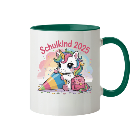 Schulkind 2025 – Einhorn mit Namen Personalisiert  - Tasse zweifarbig