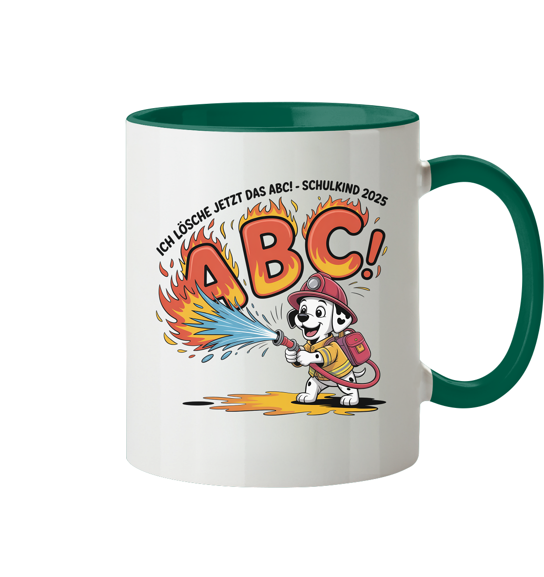Schulkind 2025 Feuerwehr Hund mit Name Personalisiert  - Tasse zweifarbig