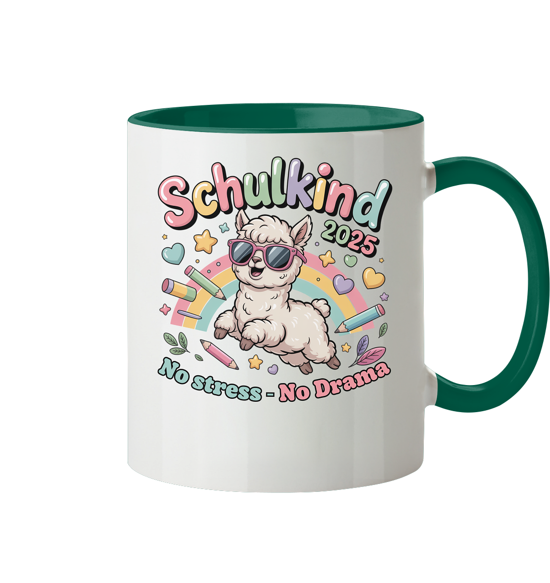 Schulkind 2025 No Stress - No Drama mit Name Personalisiert  - Tasse zweifarbig