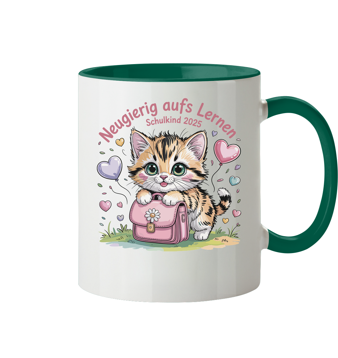 Schulkind 2025 Katze mit Namen Personalisiert - Tasse zweifarbig