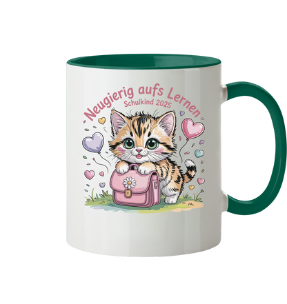 Schulkind 2025 Katze mit Namen Personalisiert - Tasse zweifarbig