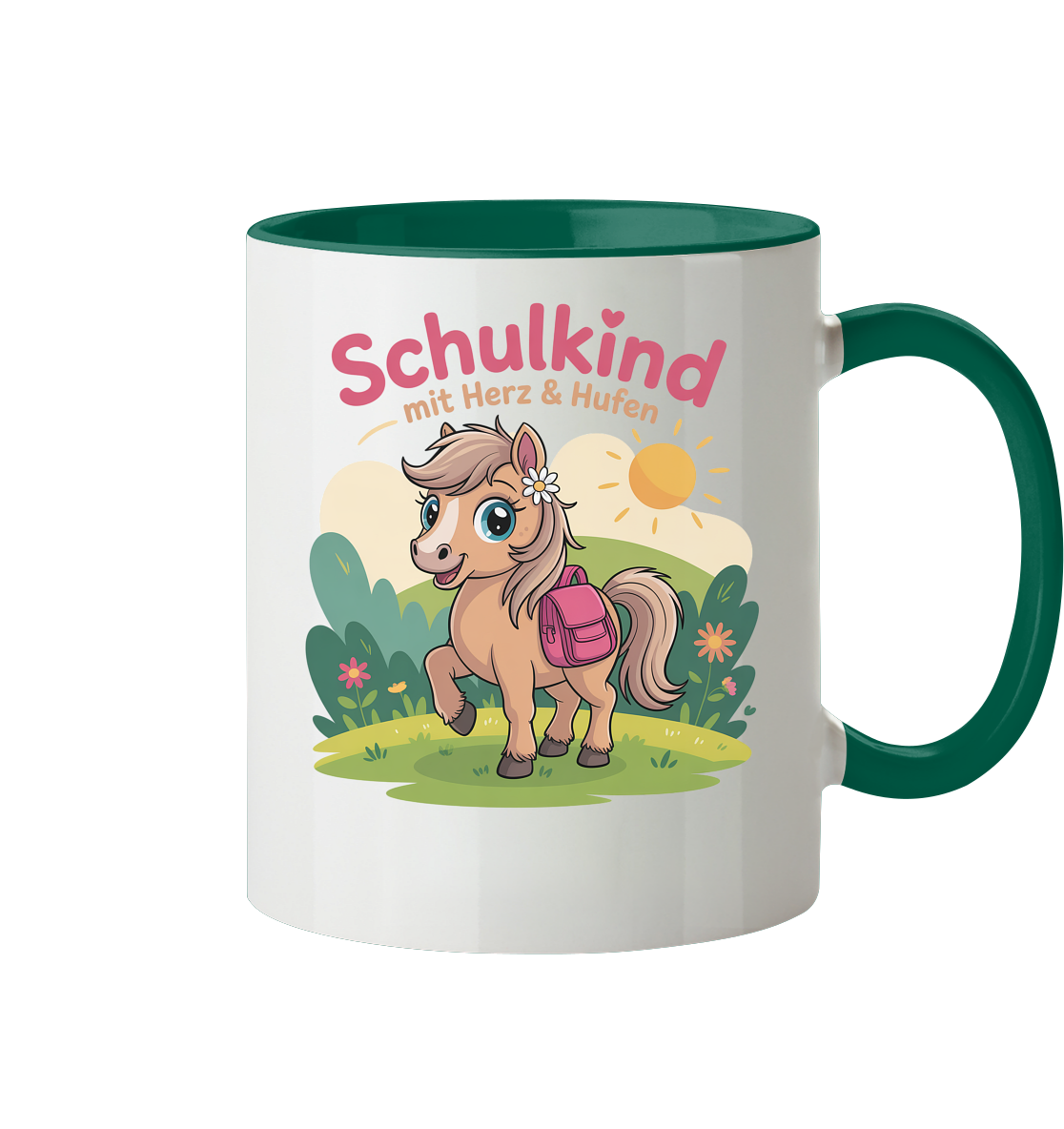 Schulkind 2025 mit Herz & Hufen mit Namen Personalisiert - Tasse zweifarbig