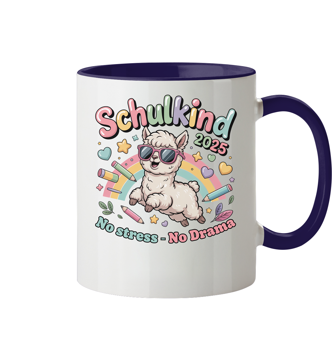 Schulkind 2025 No Stress - No Drama mit Name Personalisiert  - Tasse zweifarbig