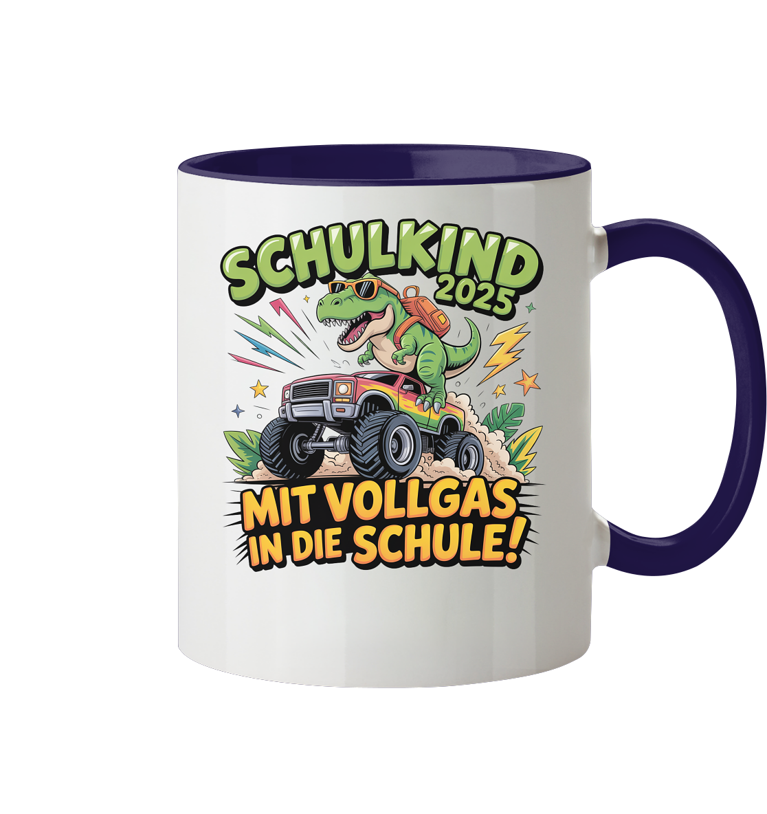 Schulkind 2025 mit Vollgas mit Name Personalisiert  - Tasse zweifarbig