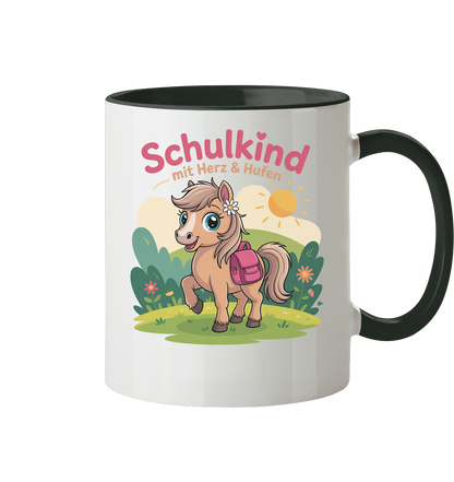 Schulkind 2025 mit Herz & Hufen mit Namen Personalisiert - Tasse zweifarbig
