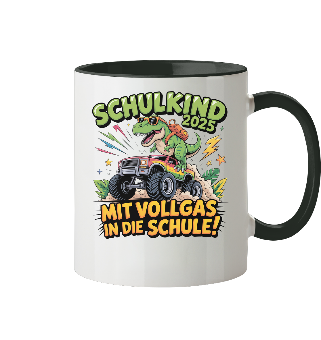 Schulkind 2025 mit Vollgas mit Name Personalisiert  - Tasse zweifarbig