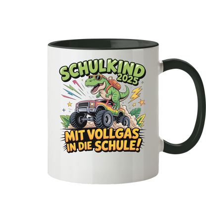 Schulkind 2025 mit Vollgas mit Name Personalisiert  - Tasse zweifarbig