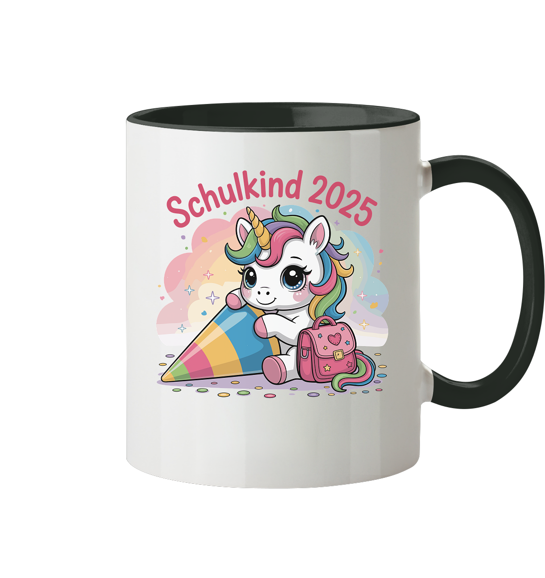Schulkind 2025 – Einhorn mit Namen Personalisiert  - Tasse zweifarbig