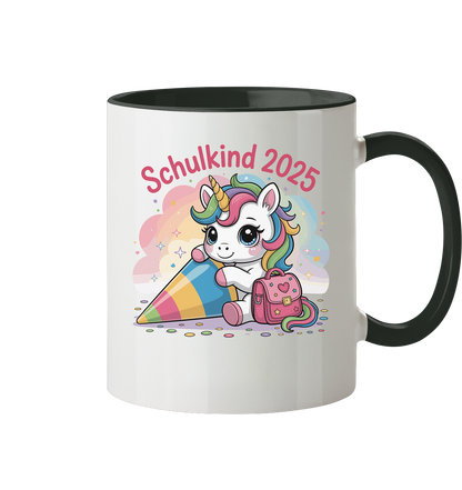 Schulkind 2025 – Einhorn mit Namen Personalisiert  - Tasse zweifarbig