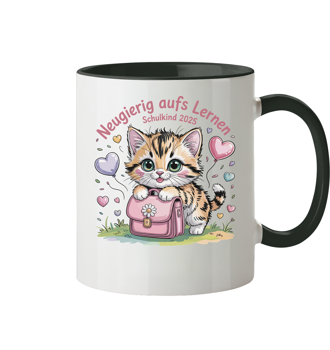 Schulkind 2025 Katze mit Namen Personalisiert - Tasse zweifarbig