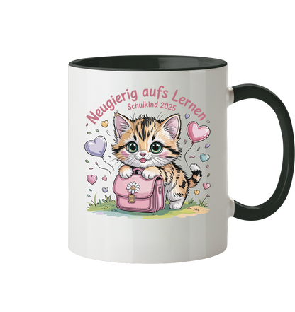 Schulkind 2025 Katze mit Namen Personalisiert - Tasse zweifarbig