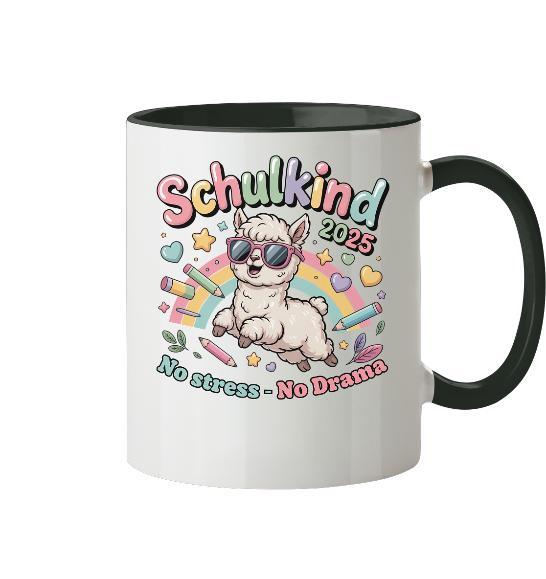 Schulkind 2025 No Stress - No Drama mit Name Personalisiert  - Tasse zweifarbig