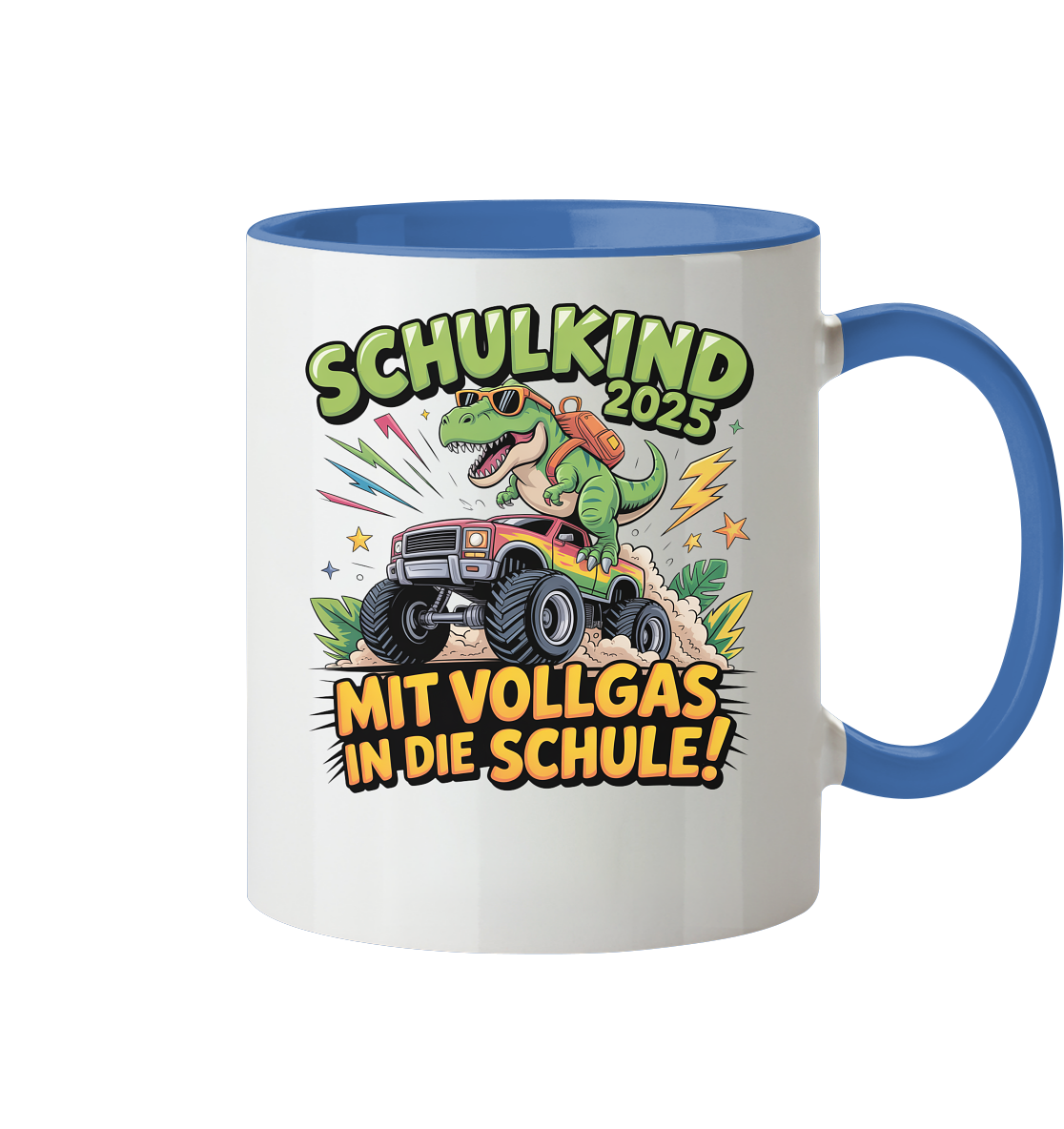 Schulkind 2025 mit Vollgas mit Name Personalisiert  - Tasse zweifarbig