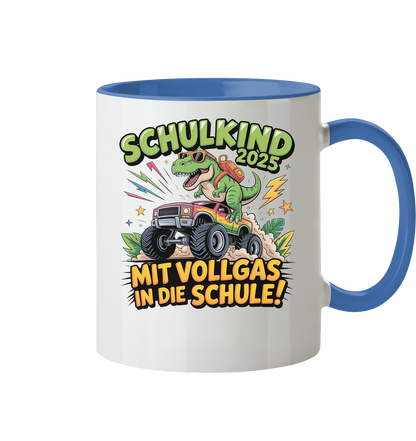 Schulkind 2025 mit Vollgas mit Name Personalisiert  - Tasse zweifarbig