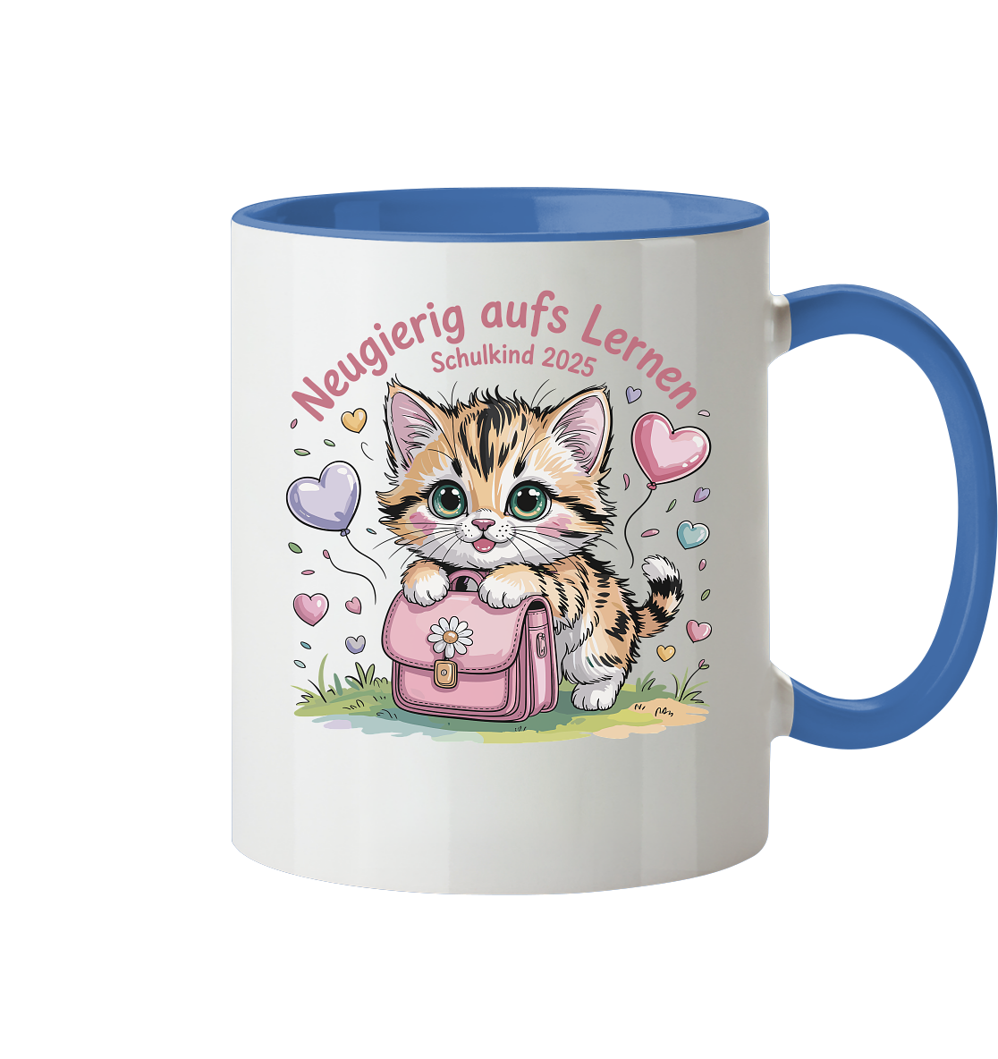 Schulkind 2025 Katze mit Namen Personalisiert - Tasse zweifarbig