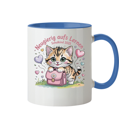 Schulkind 2025 Katze mit Namen Personalisiert - Tasse zweifarbig