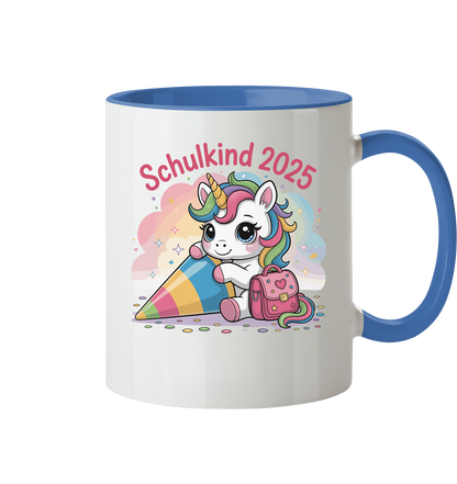 Schulkind 2025 – Einhorn mit Namen Personalisiert  - Tasse zweifarbig