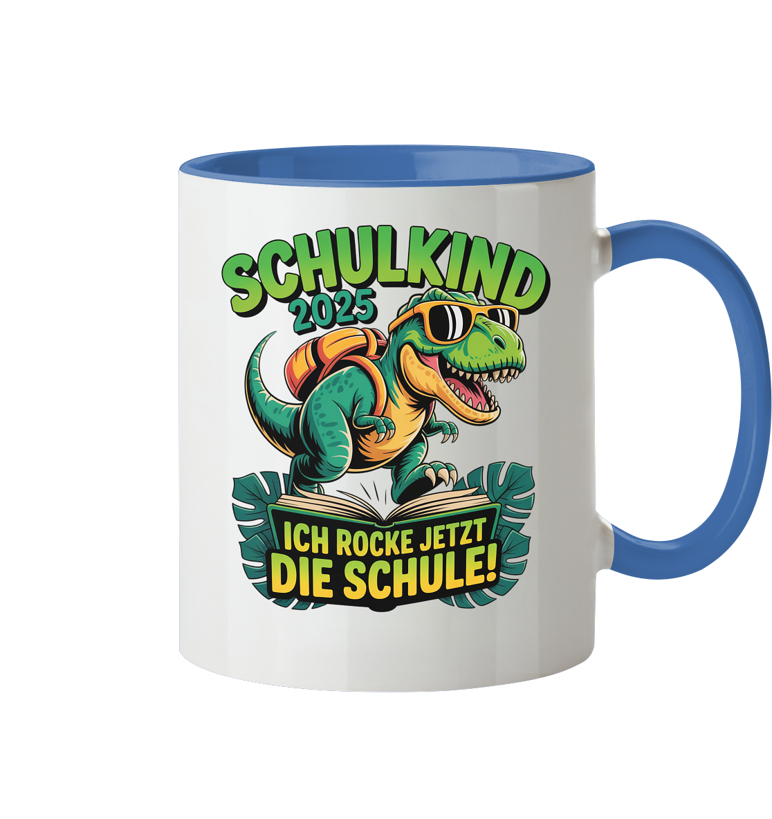 Schulkind 2025 – Dino Ich rocke jetzt die Schule! - Tasse zweifarbig