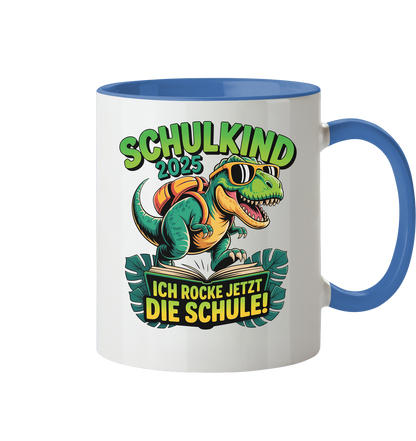 Schulkind 2025 – Dino Ich rocke jetzt die Schule! - Tasse zweifarbig