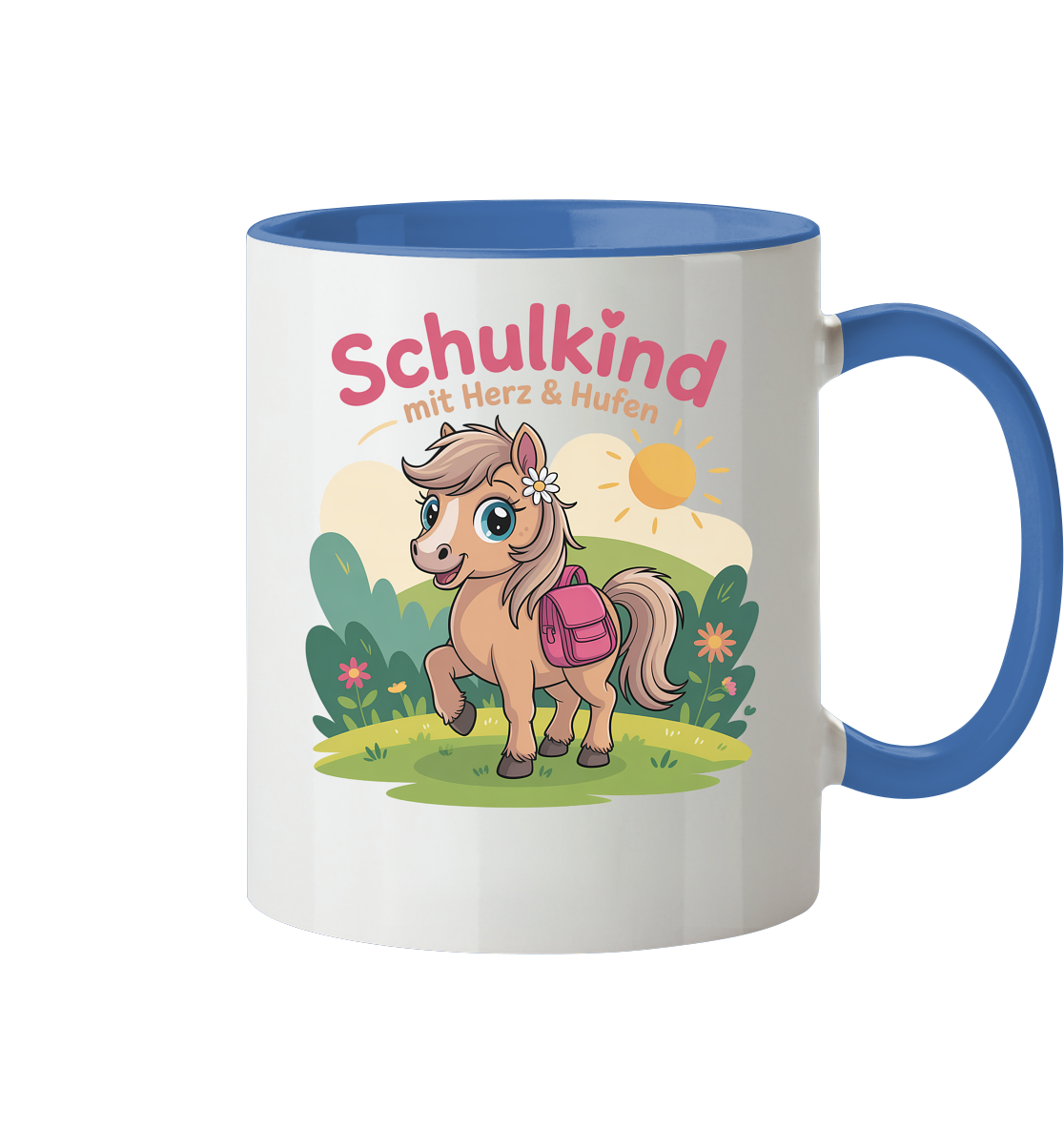 Schulkind 2025 mit Herz & Hufen mit Namen Personalisiert - Tasse zweifarbig