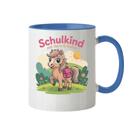 Schulkind 2025 mit Herz & Hufen mit Namen Personalisiert - Tasse zweifarbig