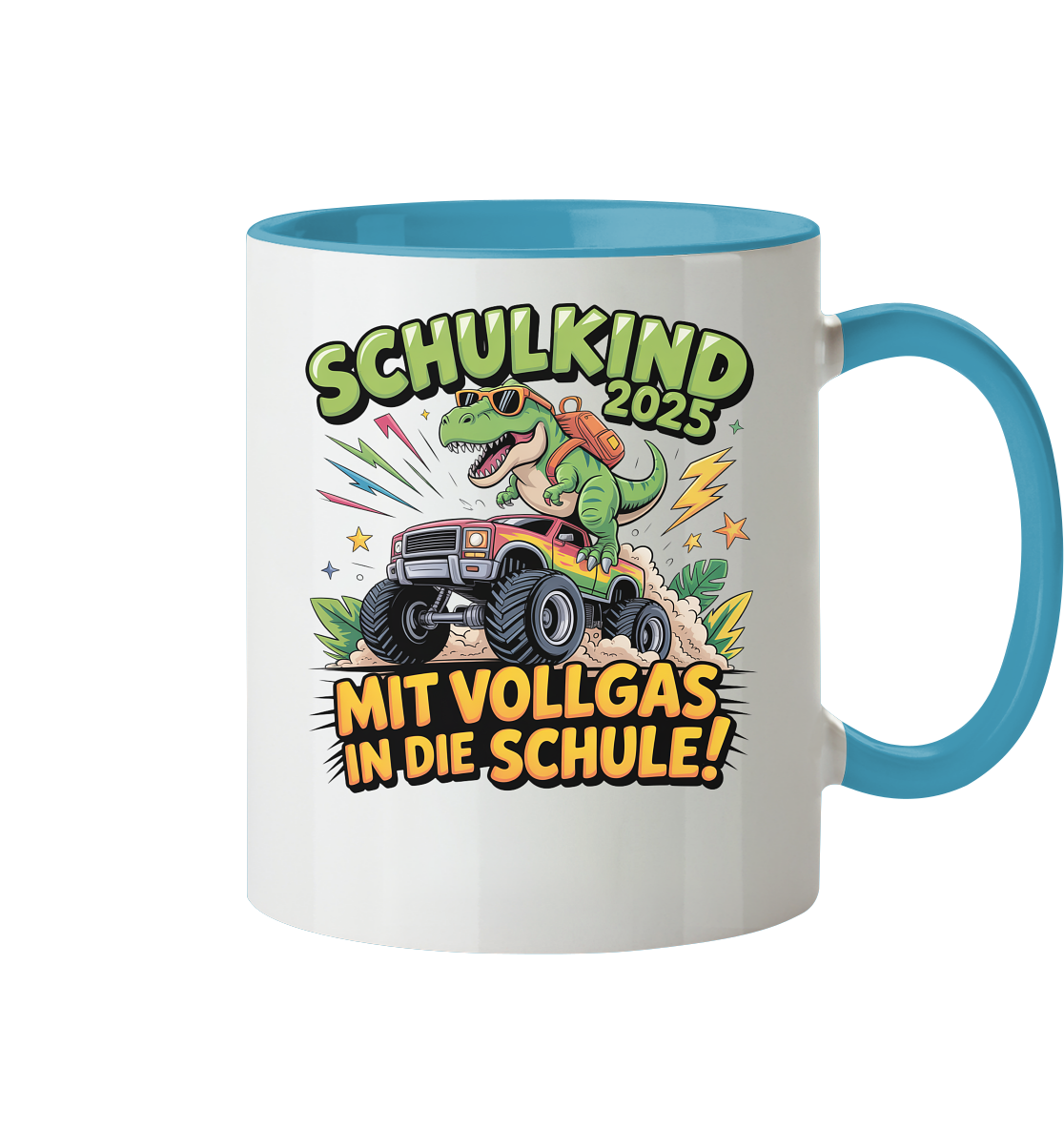 Schulkind 2025 mit Vollgas mit Name Personalisiert  - Tasse zweifarbig