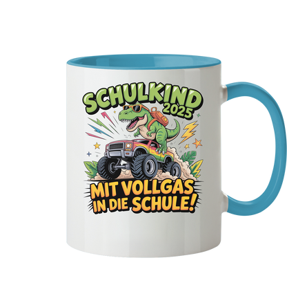 Schulkind 2025 mit Vollgas mit Name Personalisiert  - Tasse zweifarbig