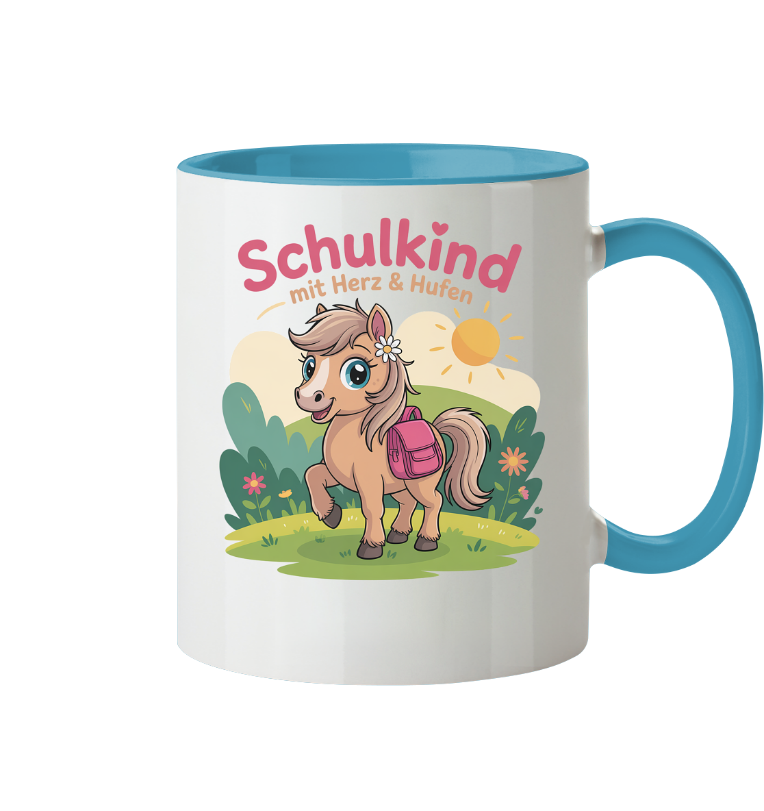 Schulkind 2025 mit Herz & Hufen mit Namen Personalisiert - Tasse zweifarbig