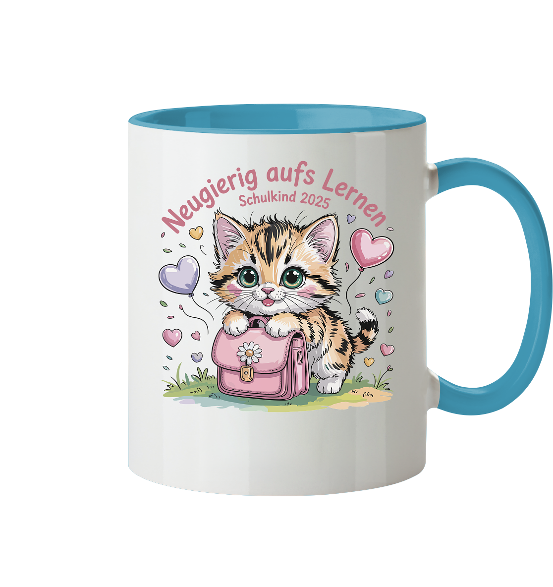 Schulkind 2025 Katze mit Namen Personalisiert - Tasse zweifarbig