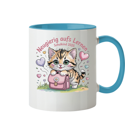 Schulkind 2025 Katze mit Namen Personalisiert - Tasse zweifarbig