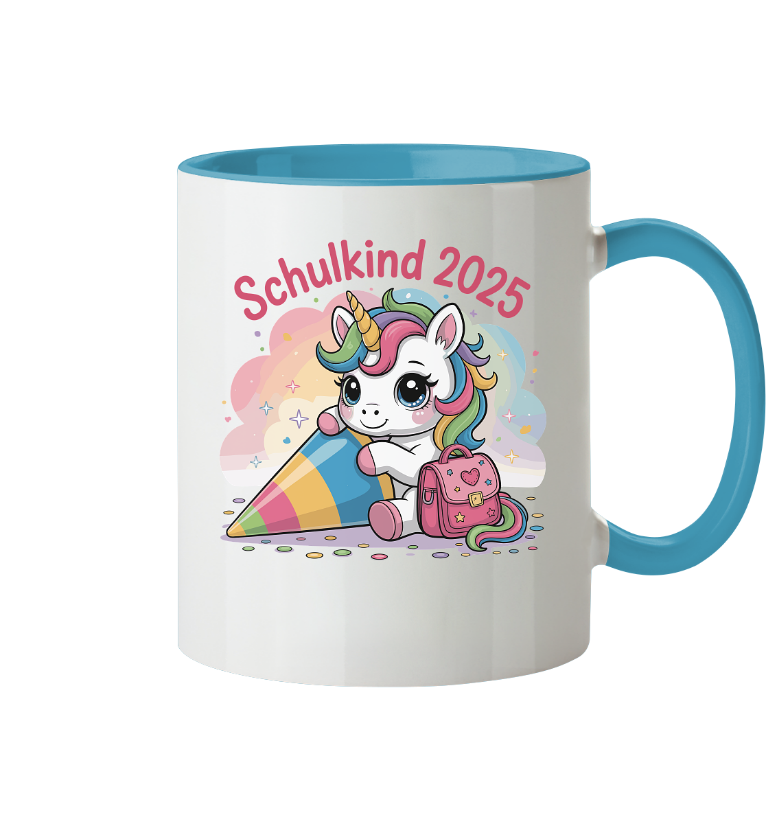 Schulkind 2025 – Einhorn mit Namen Personalisiert  - Tasse zweifarbig
