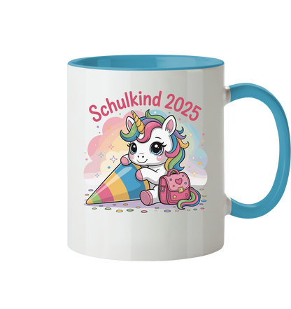 Schulkind 2025 – Einhorn mit Namen Personalisiert  - Tasse zweifarbig